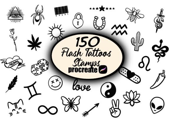 150 Flash Tattoos Stamps for Procreate: Integrating Authentic Assets into Digital Workflows