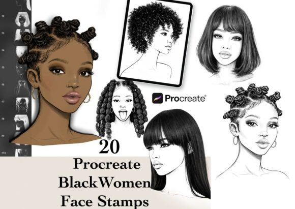 20 Procreate Black Women Face Stamps: Streamlining Digital Portraiture and Representation