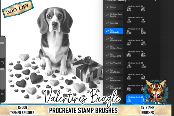 Beagle Valentine Procreate Stamp: Cute Puppy Art