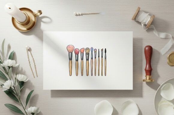 Collection of Clean Makeup Brushes for Design