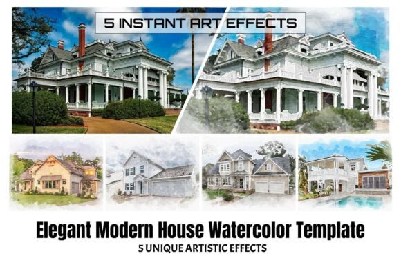 Elegant Modern House Watercolor Template: Transforming Architectural Photography into Fine Art