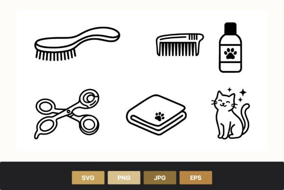 Elevating Pet Care Design with Cat Grooming Brushes Icons and Vector Assets