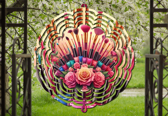 Makeup Brushes Floral Roses Wind Spinner Design