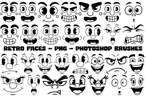 Retro Cartoon Faces PNG Brushes: Adding Vintage Charm to Modern Design Workflows