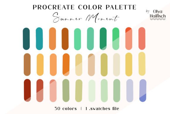 Retro Summer Procreate Color Palette: 30 Curated Swatches