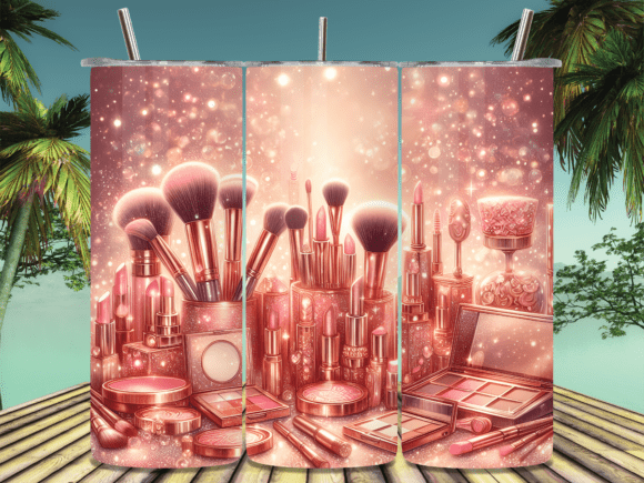 Rose Gold Cosmetic Brushes Tumbler Wrap Design