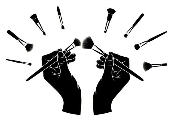 Silhouette Hands Holding Makeup Brushes: Integrating Vector Assets into Creative Workflows
