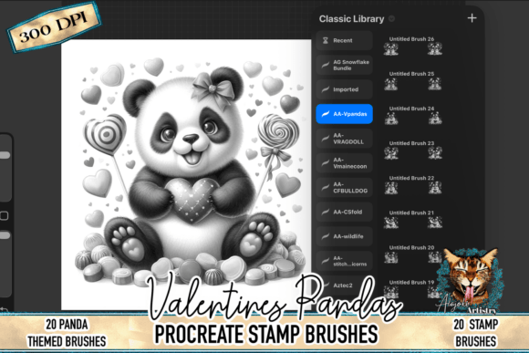 Valentine’s Panda Procreate Stamp Brushes: Elevating Digital Illustration Workflows
