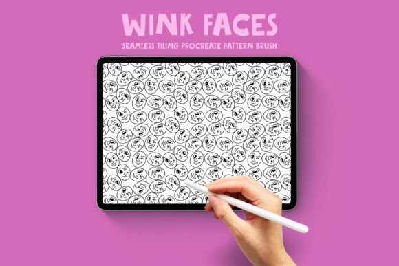 Wink Faces Procreate Pattern Brush: Instant Seamless Designs for Coloring and POD